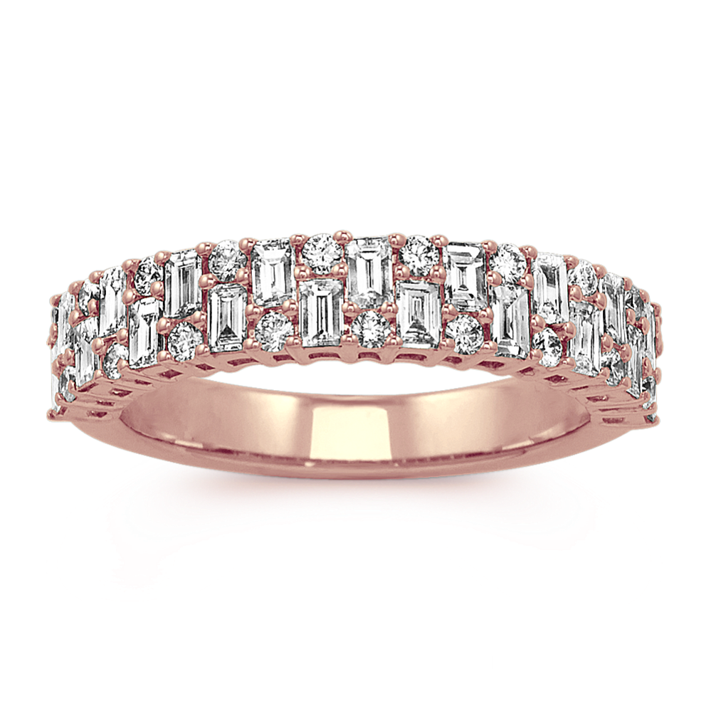 Round and Baguette Diamond Ring in 14k Rose Gold