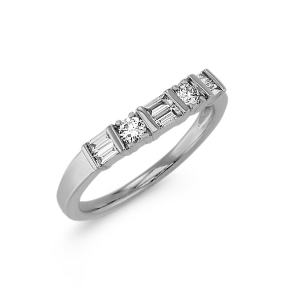 Round and Baguette Diamond Slender Contour Wedding Band | Shane Co.