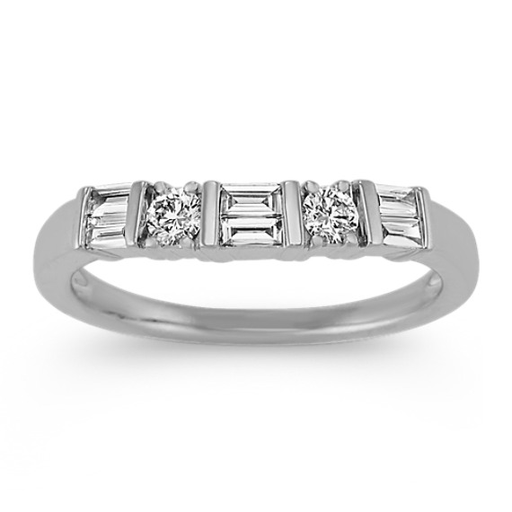 Round and Baguette Diamond Slender Contour Wedding Band