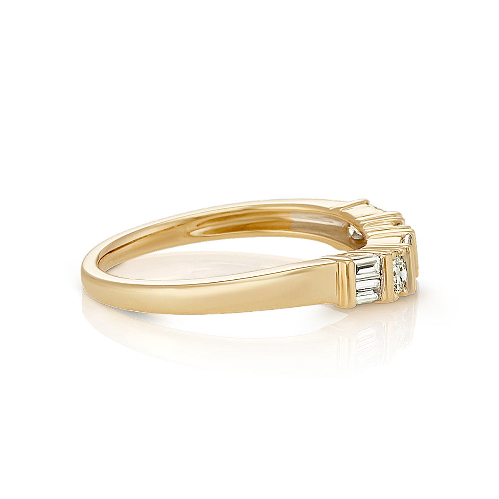 Round and Baguette Diamond Wedding Band in 14k Yellow Gold Shane Co.