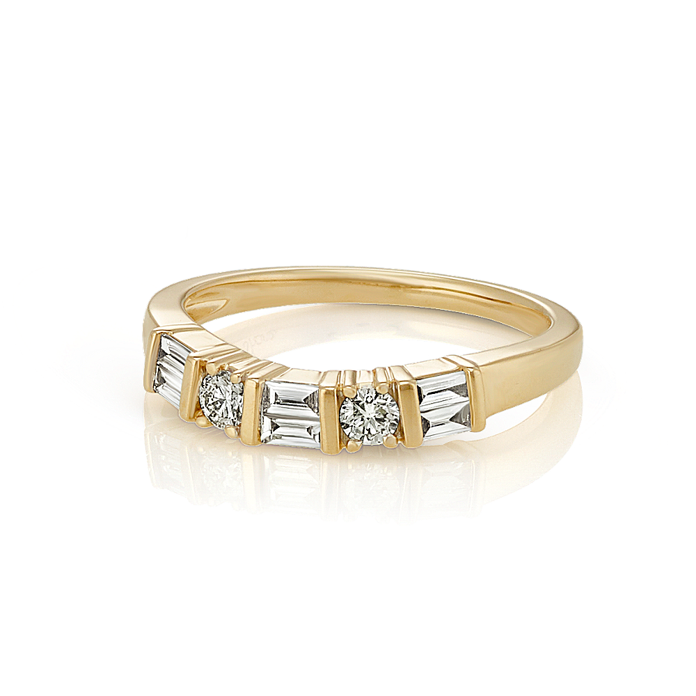 Round and Baguette Diamond Wedding Band in 14k Yellow Gold Shane Co.