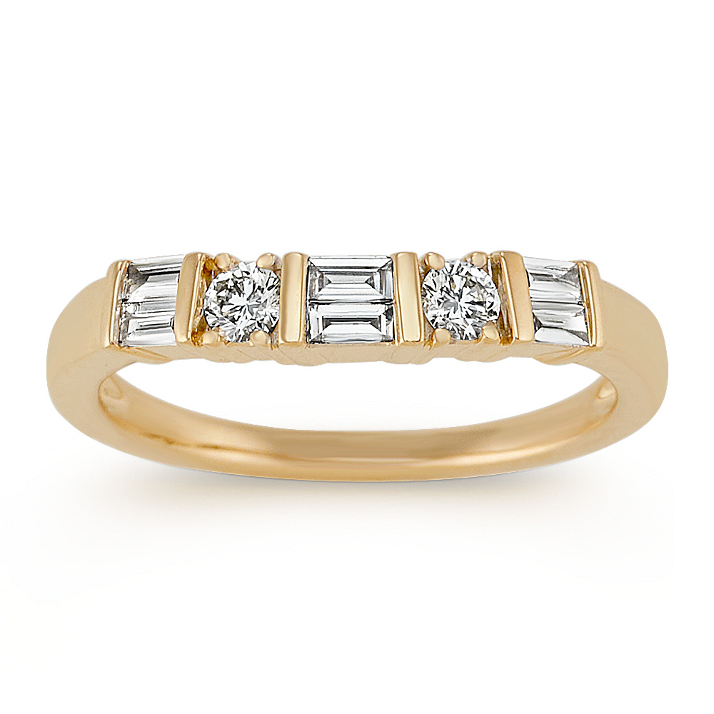Round And Baguette Diamond Wedding Band In 14k Yellow Gold Shane Co Round And Baguette Diamond Wedding Band In 14k Yellow Gold