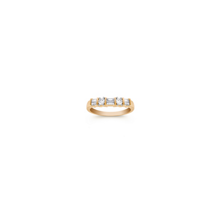 Round and Baguette Natural Diamond Wedding Band in 14k Yellow Gold