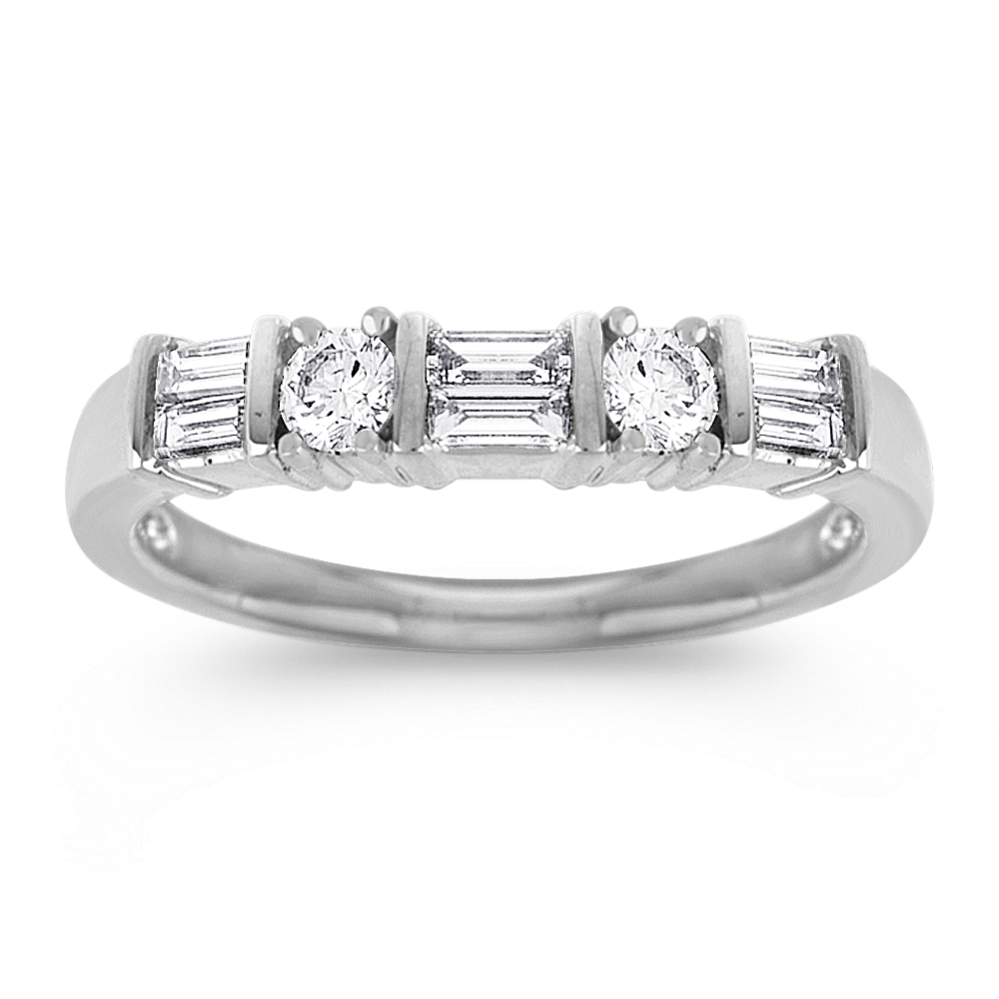 Round and Baguette Diamond Wedding Band in Platinum