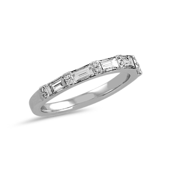 Round and Baguette Diamond Wedding Band in Platinum | Shane Co.
