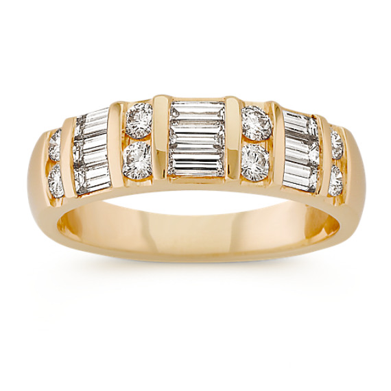 Round and Baguette Diamond Wedding Band