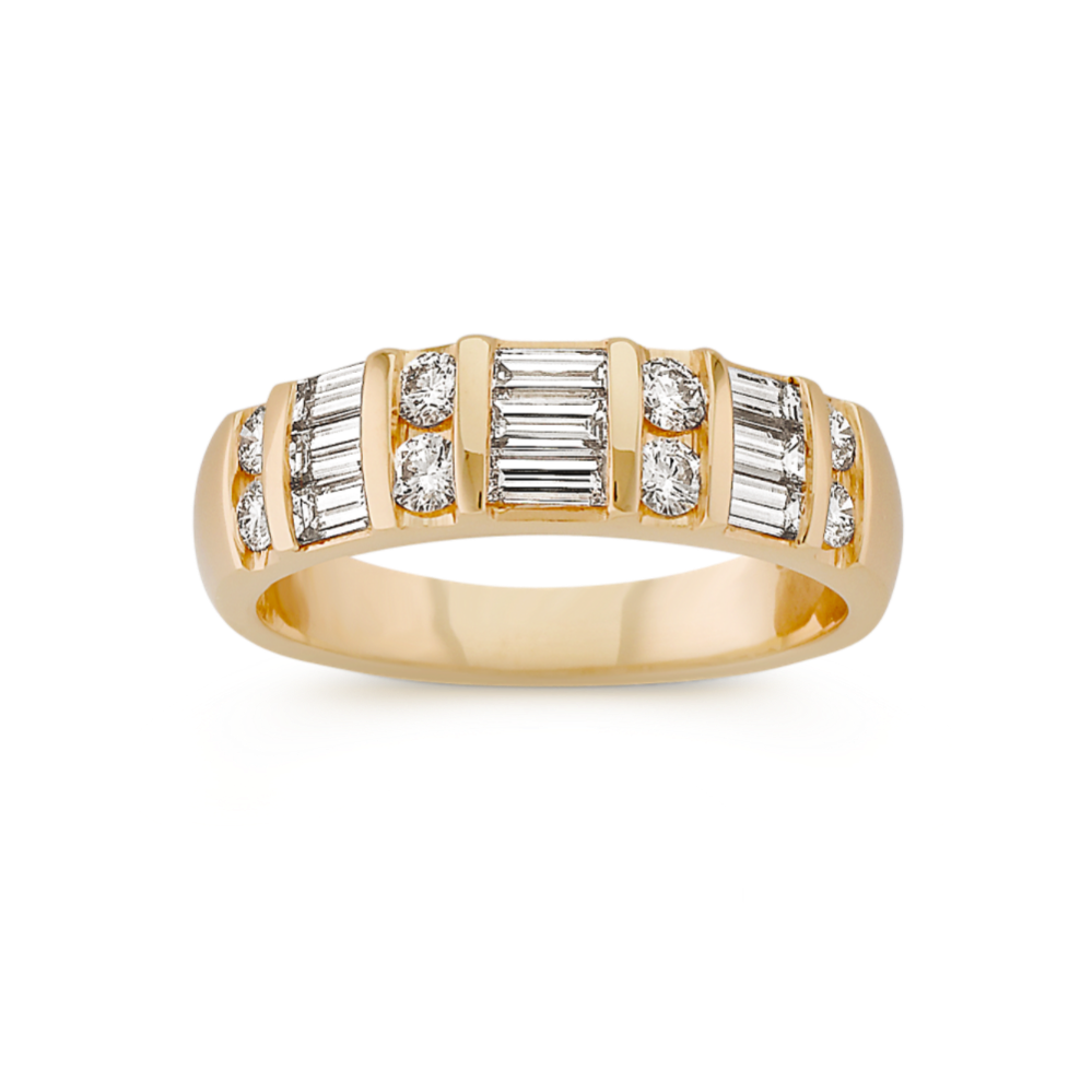 Round and Baguette Diamond Wedding Band