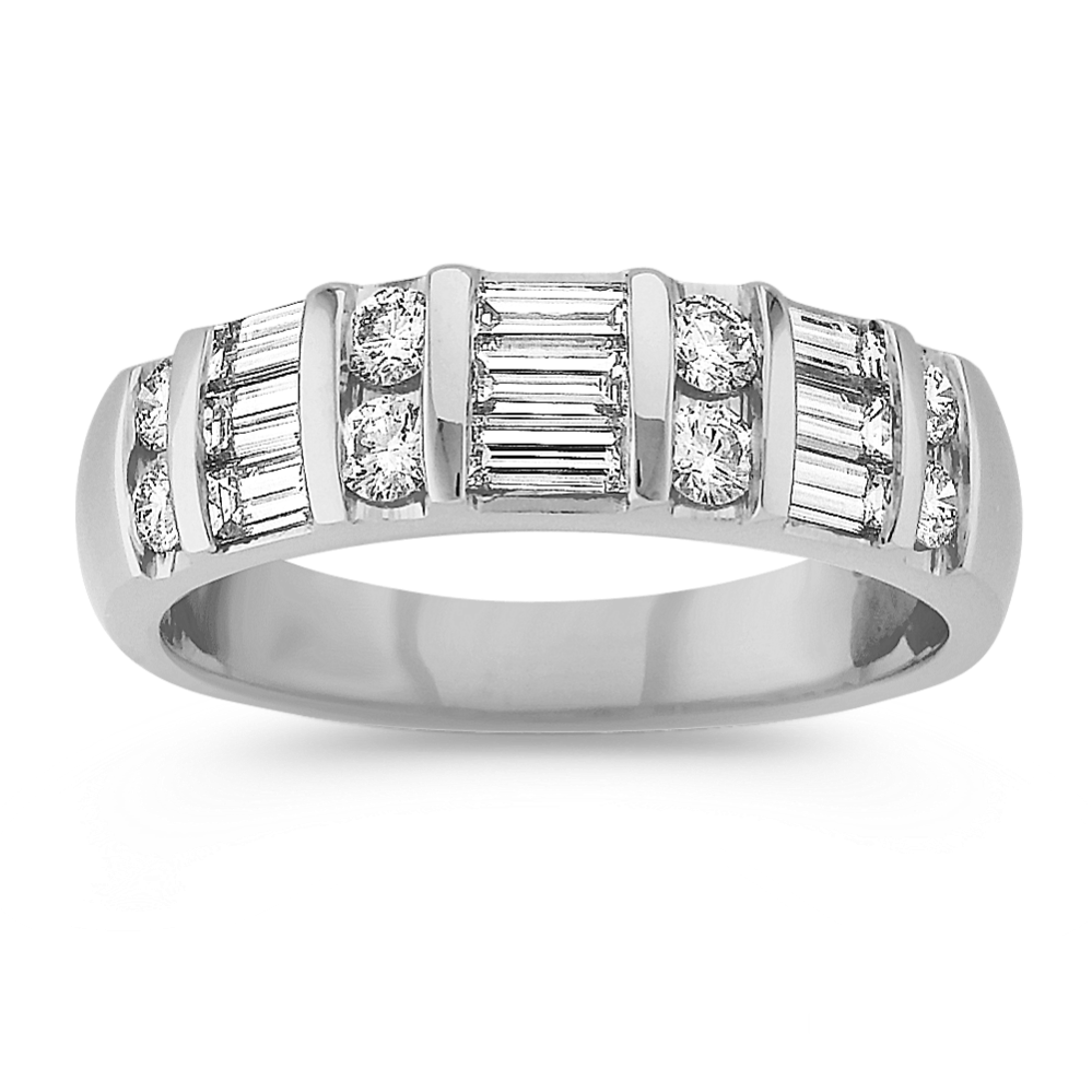 Round and Triple Stacked Baguette Diamond Wedding Band