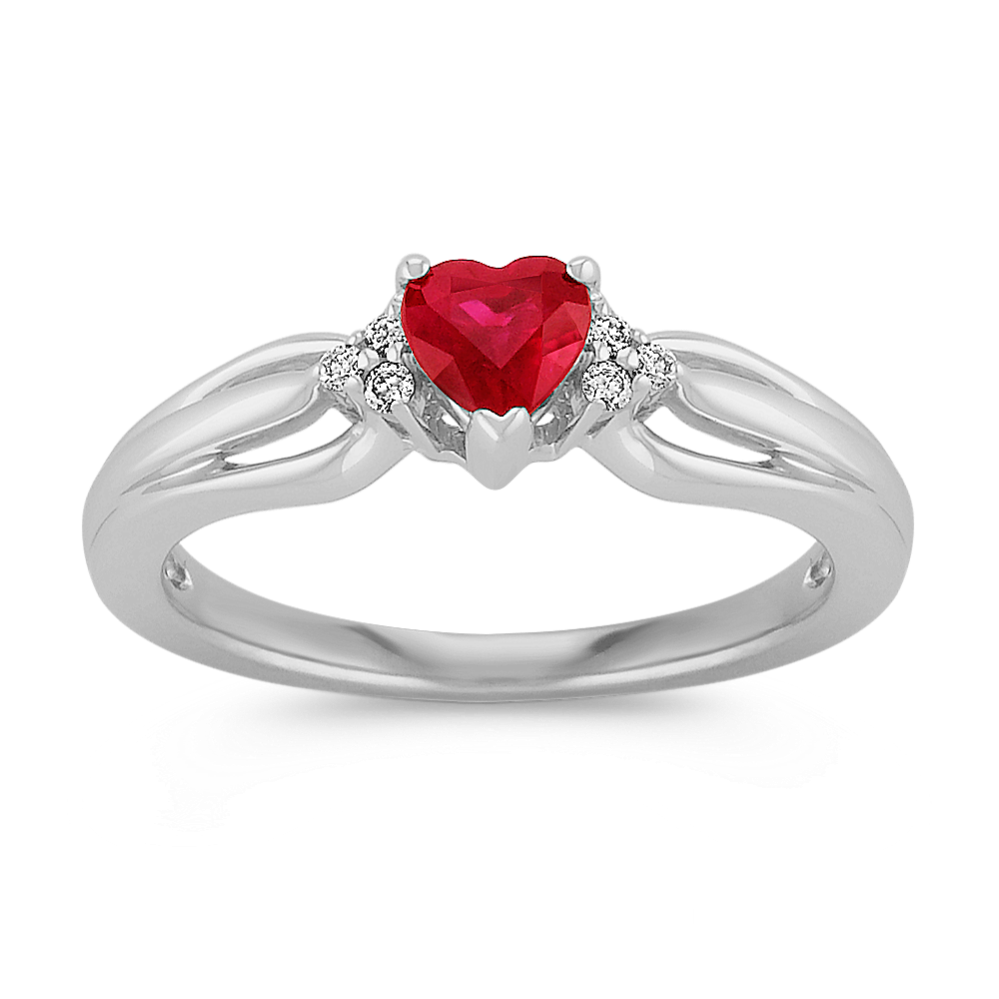 Ruby Heart and Round Diamond Fashion Ring