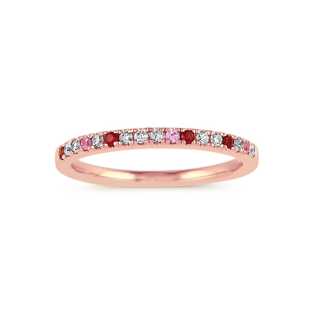 Thea Natural Ruby, Pink Natural Sapphire and Natural Diamond Stackable Ring in 14K Rose Gold