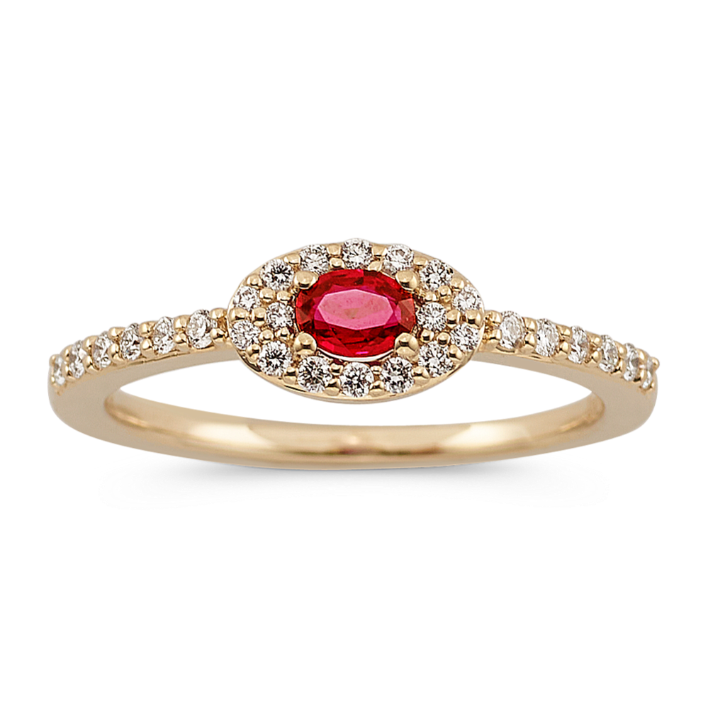 Carmen Ruby and Diamond Ring in 14K Yellow Gold