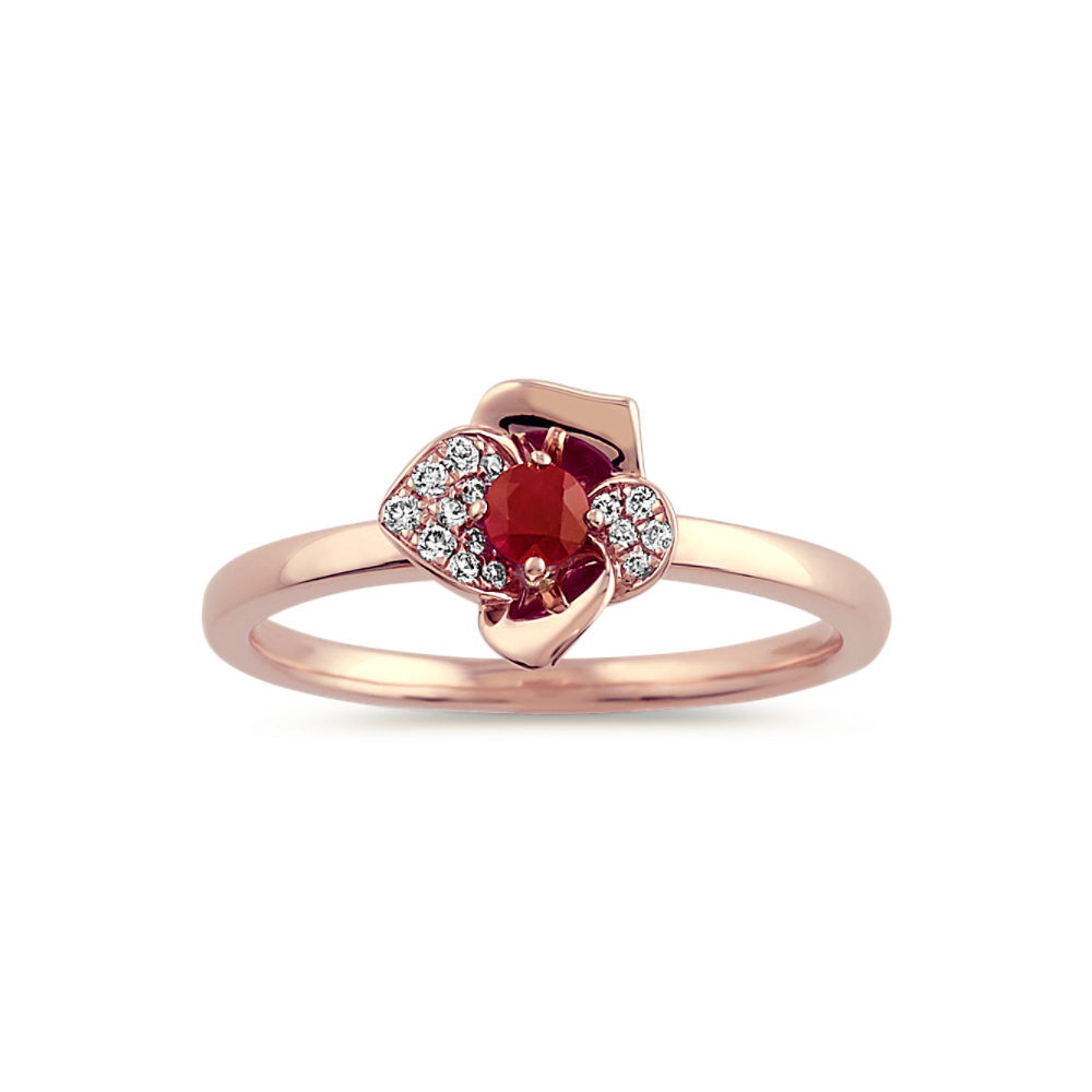 Jane Ruby and Diamond Flower Ring in 14K Rose Gold