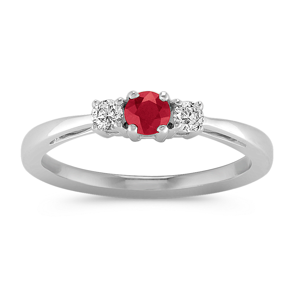 Ruby and Diamond Three-Stone Ring