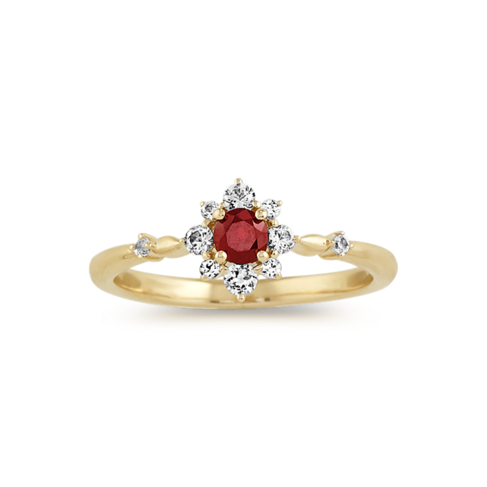Ruby and White Sapphire Ring in 14k Yellow Gold