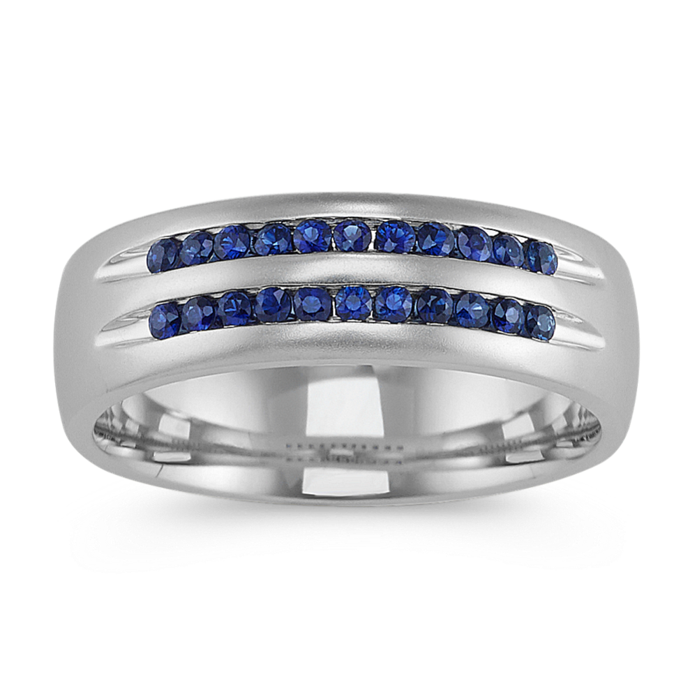 Sapphire Mens Band in 14k White Gold (7mm)
