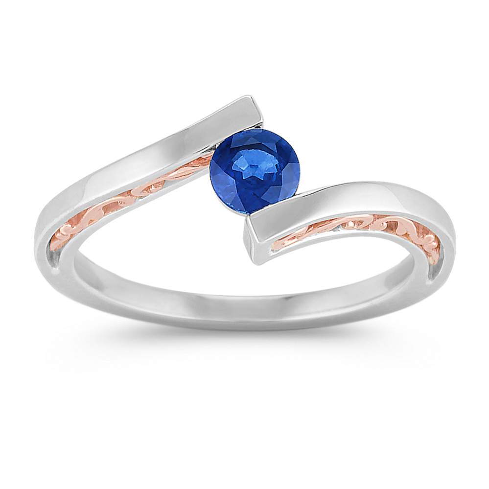 Sapphire Ring in Sterling Silver & 14k Rose Gold with Channel-Setting