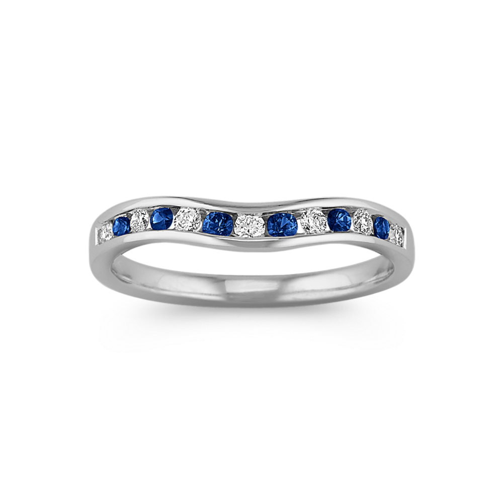 Natural Sapphire and Natural Diamond Contour Wedding Band with Channel-Setting