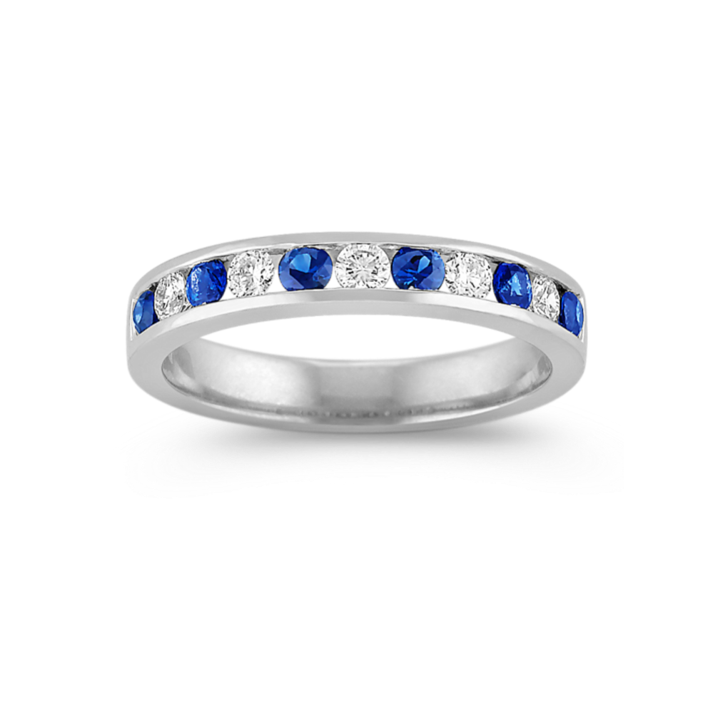 Sapphire and Diamond Platinum Wedding Band with Channel-Setting