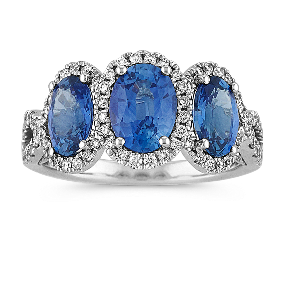 Island Sapphire and Diamond Ring in 14K White Gold