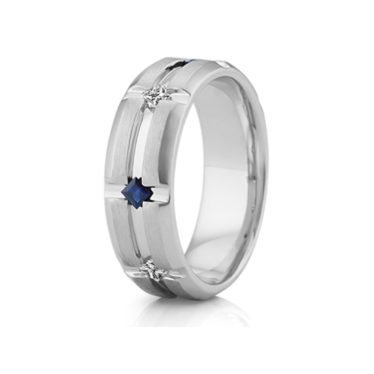 Natural Sapphire & Natural Diamond Ring in 14k White Gold (7.5mm)