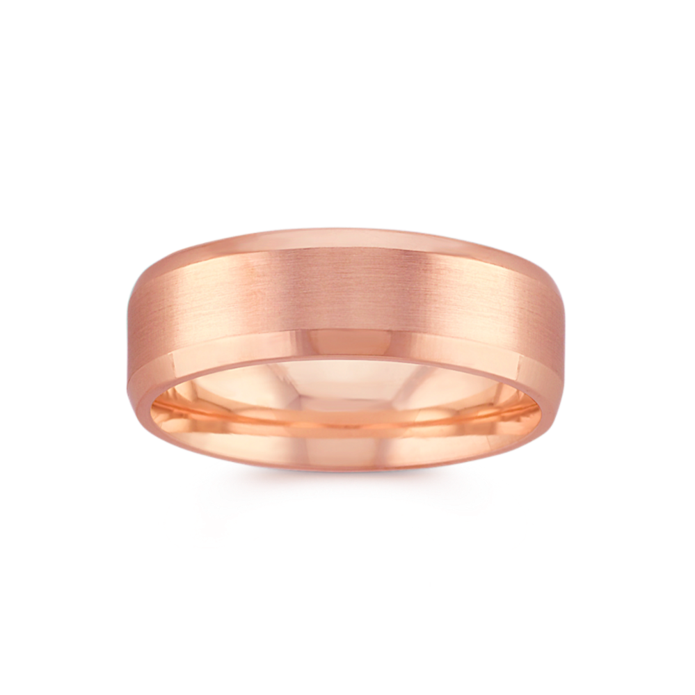 Beveled Edge Satin 14K Rose Gold Band (7mm)