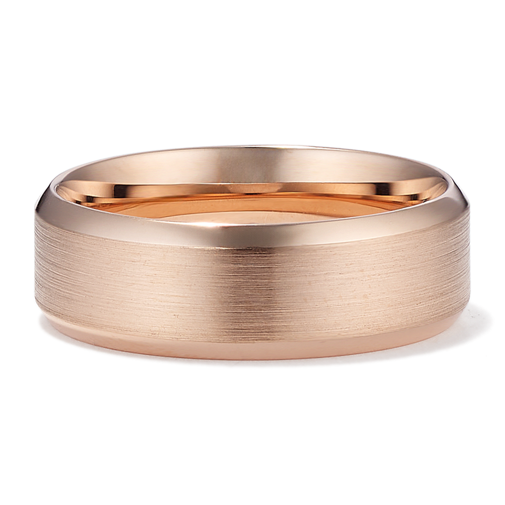 Beveled Edge Satin 14K Rose Gold Band (7mm)