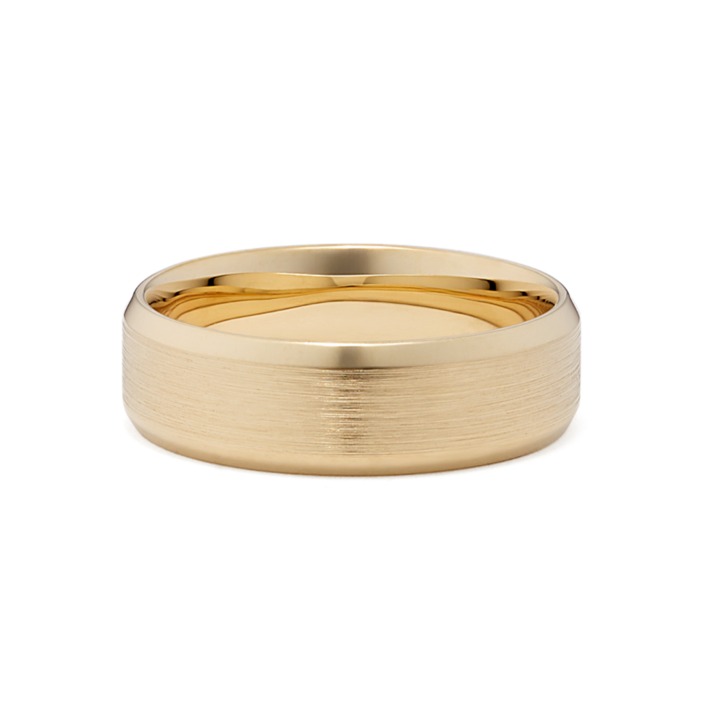 Beveled Edge Satin 14K Yellow Gold Band (7mm)