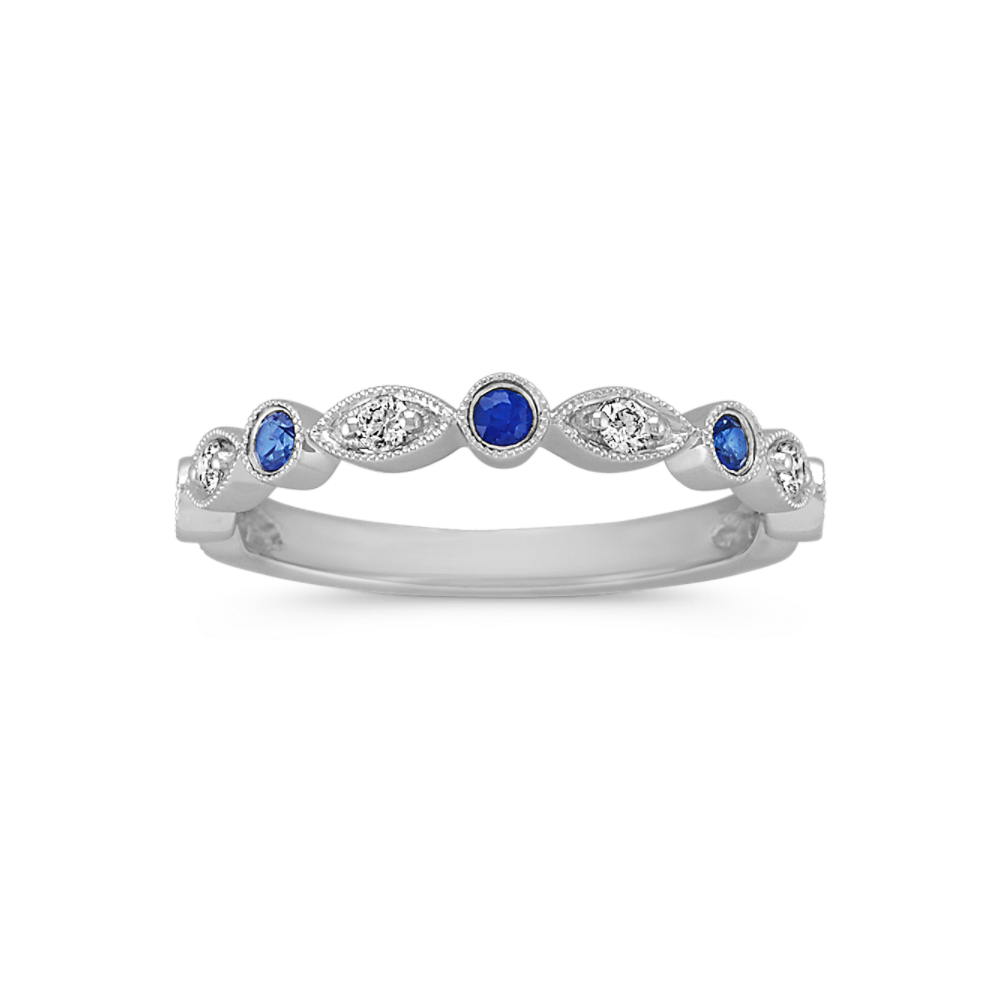 Sonnet Traditional Natural Sapphire and Round Natural Diamond Wedding Ring