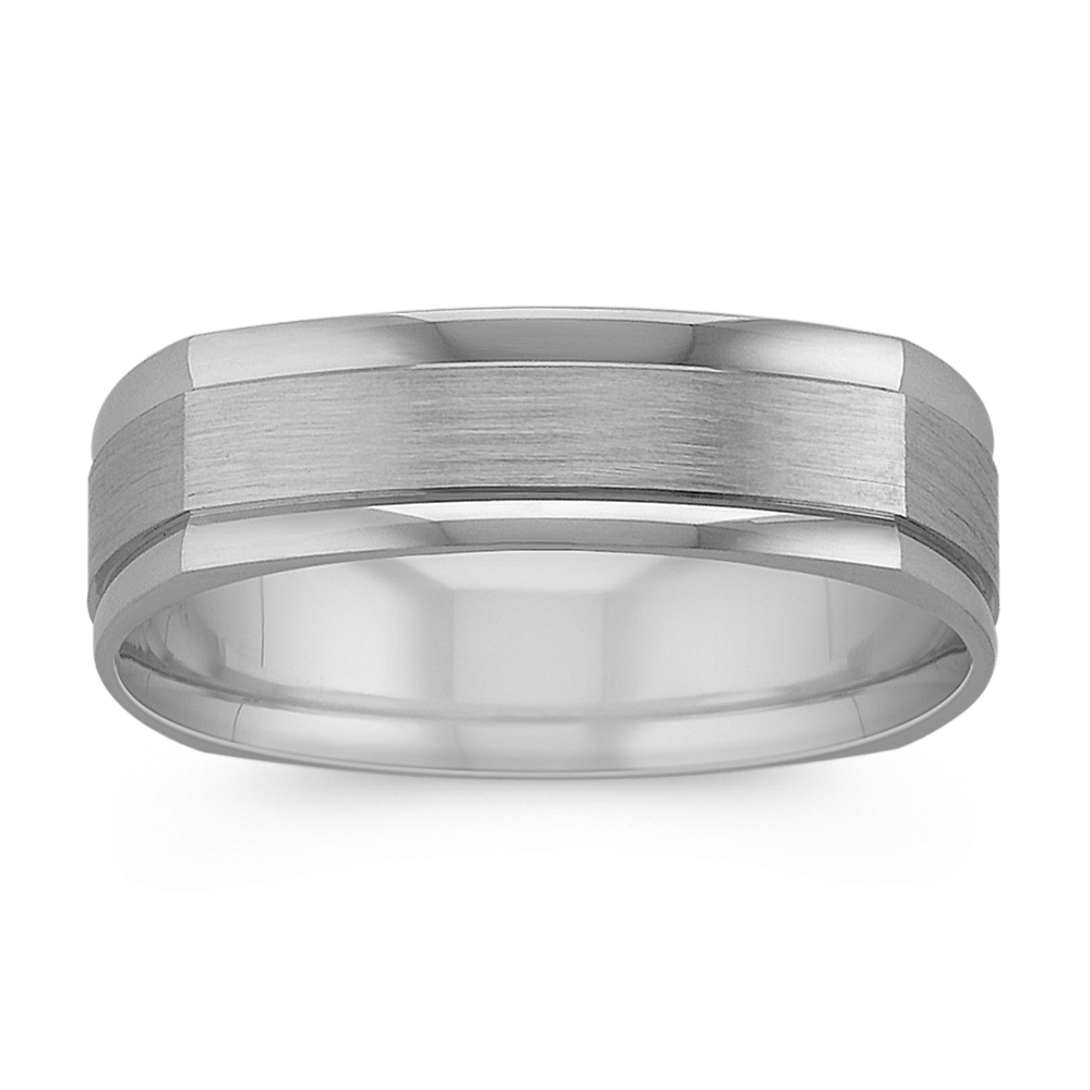 Square 14k White Gold Comfort Fit Ring with Satin Finish (6mm)