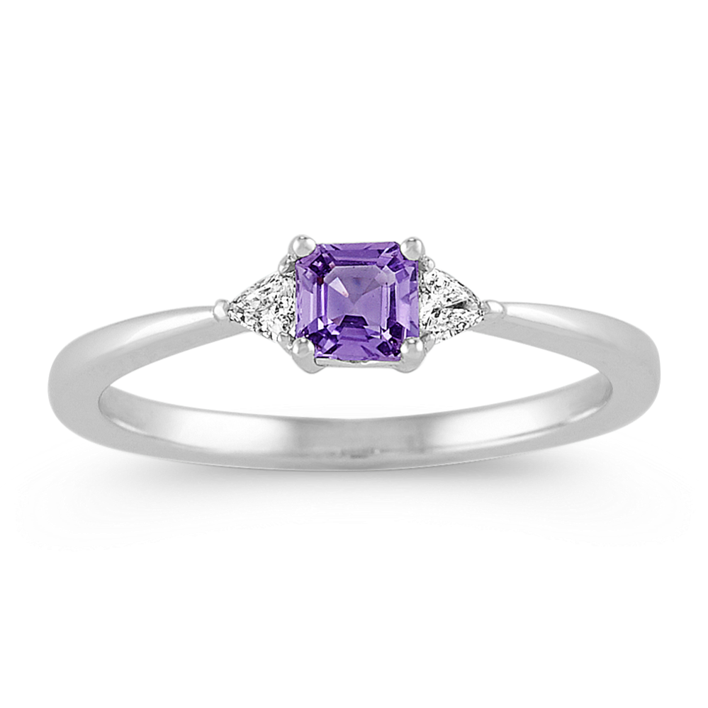 14k Gold Trillion Amethyst & .08 CTW Diamond Ring