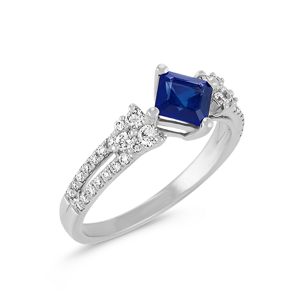 Square Cut Traditional Sapphire and Round Diamond Fashion Ring | Shane Co.