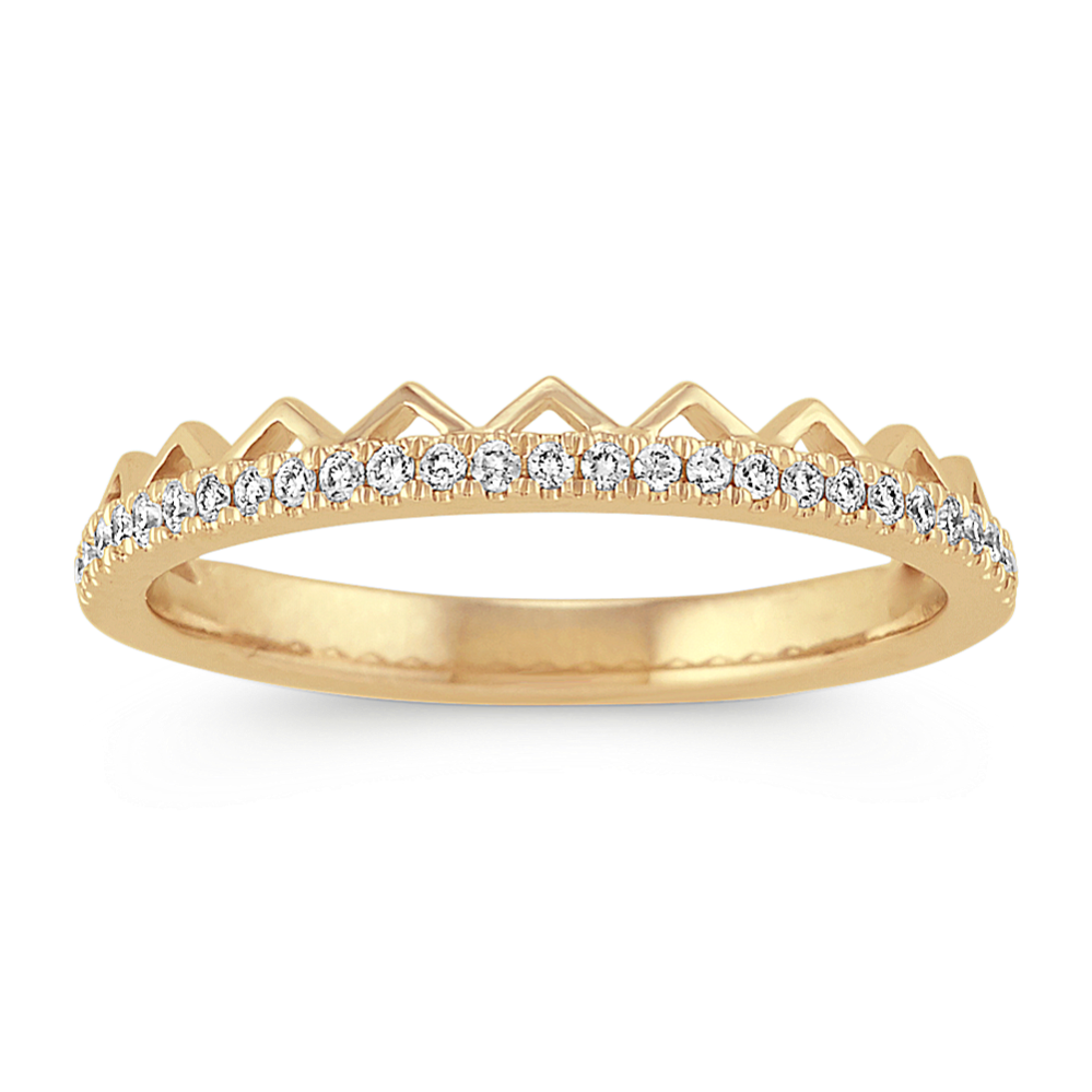 Stackable Pave-Set Round Diamond Ring in Yellow Gold
