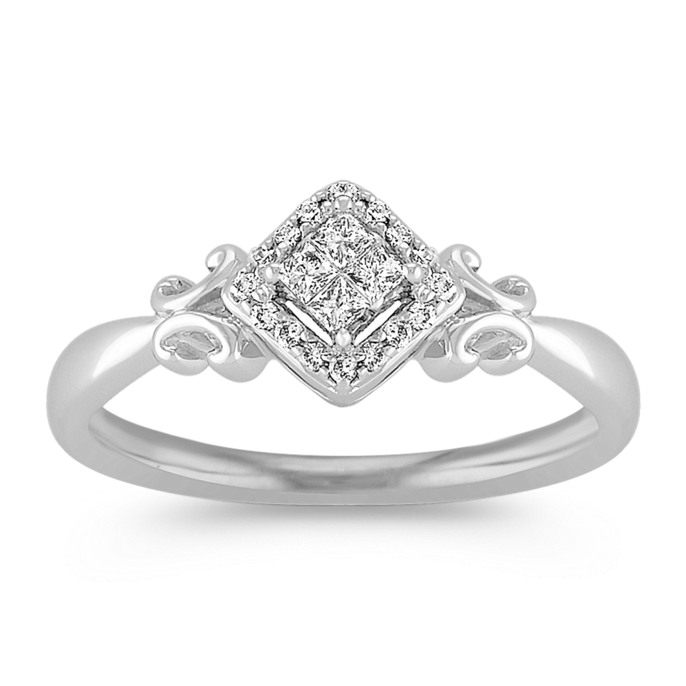 Sterling Silver Princess Cut and Round Diamond Ring