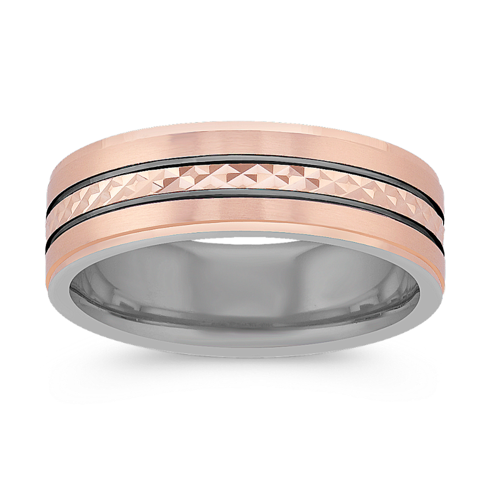 Sterling Silver and 14k Rose Gold Comfort Fit Ring (7mm)