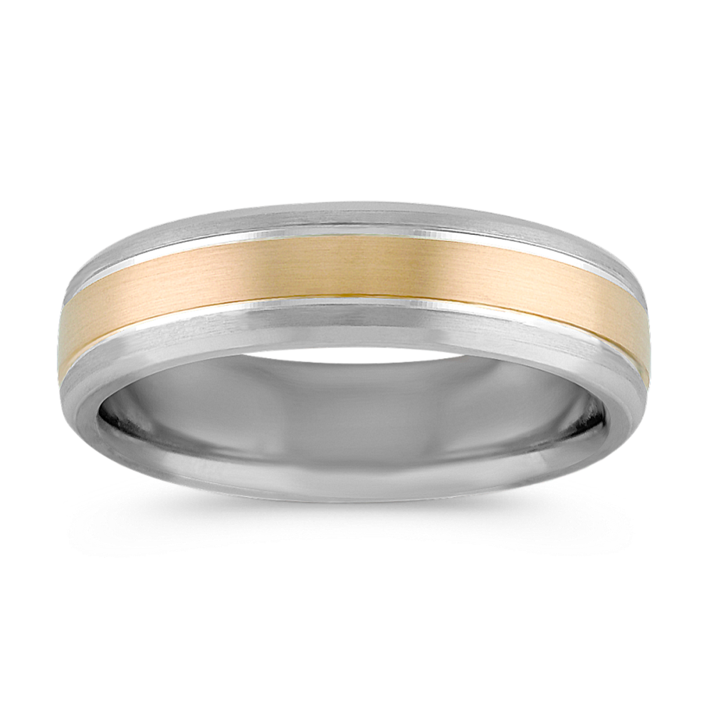 Sterling Silver and 14k Yellow Gold Ring with Satin Finish (6mm)