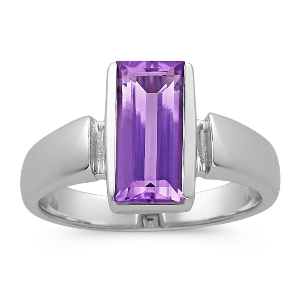 Straight Baguette Amethyst Ring in Sterling Silver
