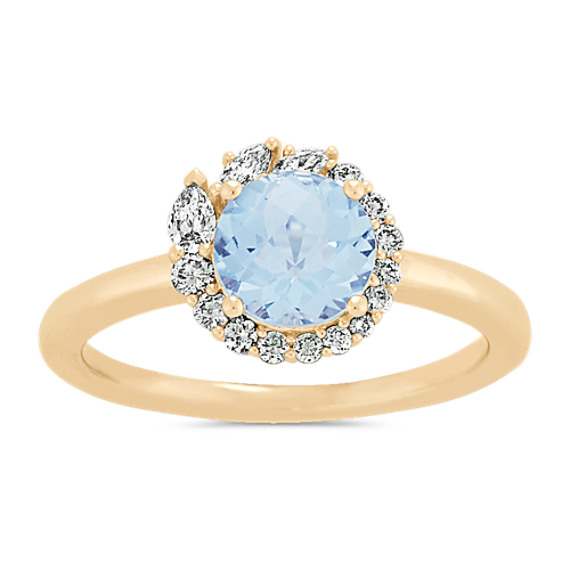 Swirl Aquamarine and Diamond Ring