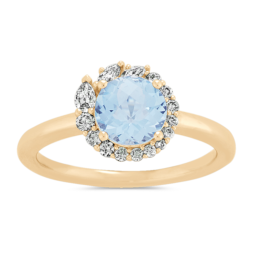 Swirl Aquamarine and Diamond Ring