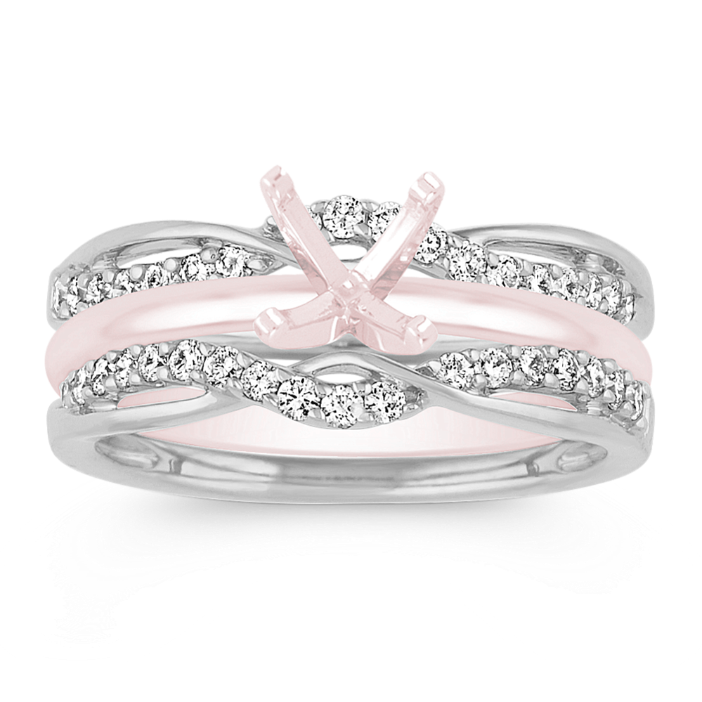 Swirl Diamond Engagement Ring Guard in 14k White Gold