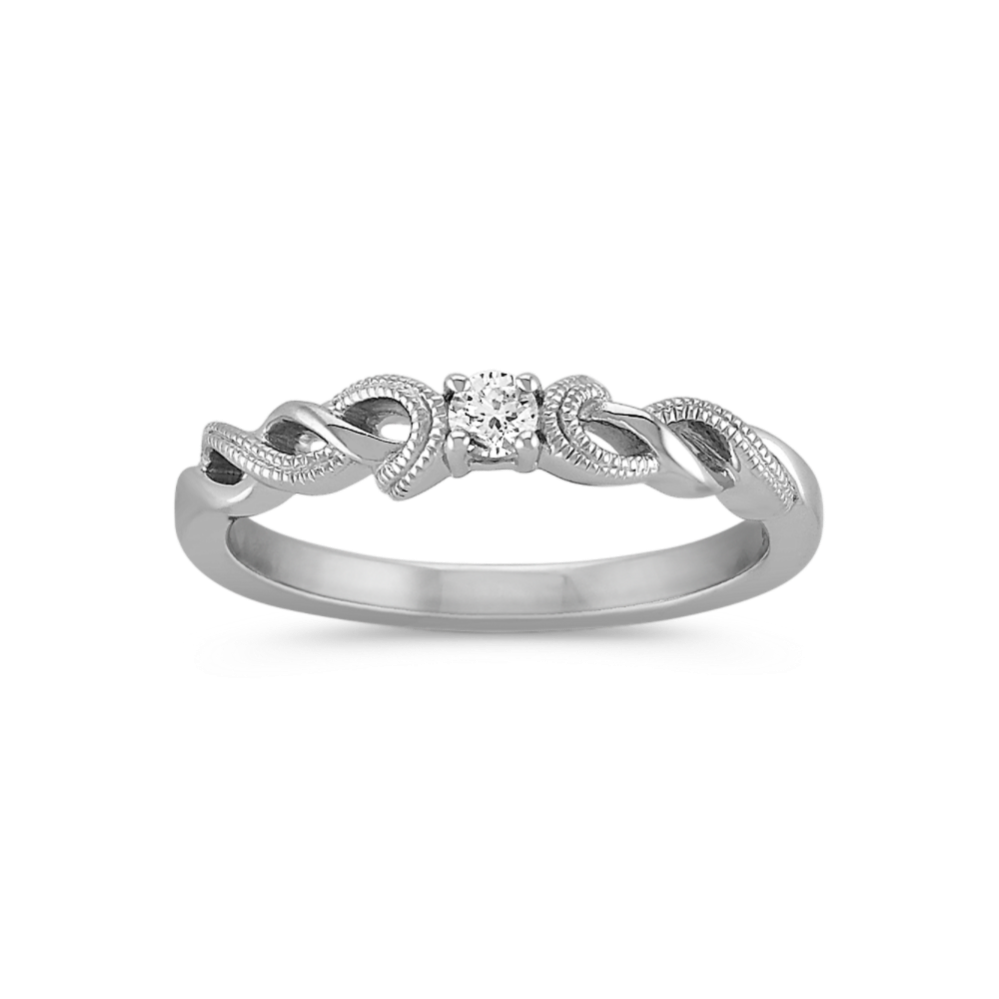 Swirl Diamond Ring in Sterling Silver with Milgrain Detailing
