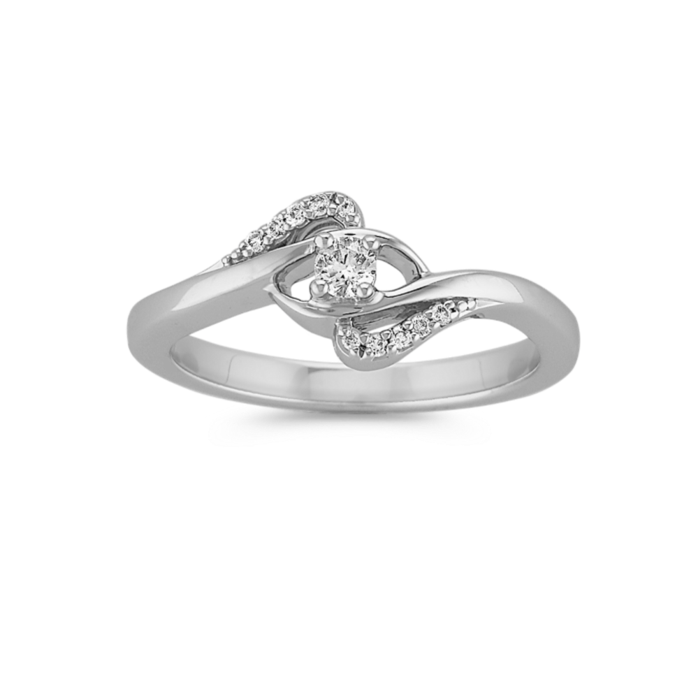 Swooping Round Diamond Ring in Sterling Silver