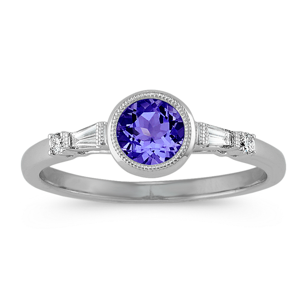 Tanzanite and Diamond Ring in 14k White Gold