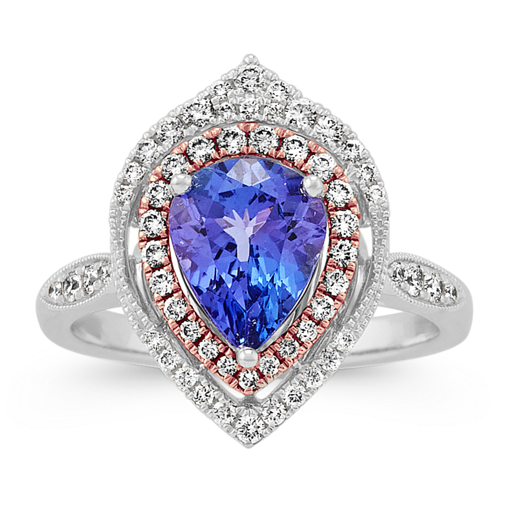Tanzanite and Diamond Ring in 14k White and Rose Gold