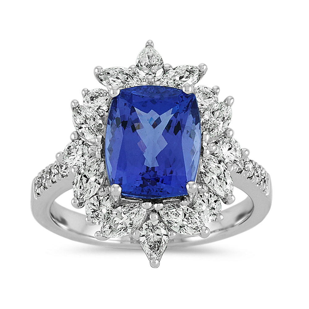 Tanzanite and Diamond Ring in 18k White Gold