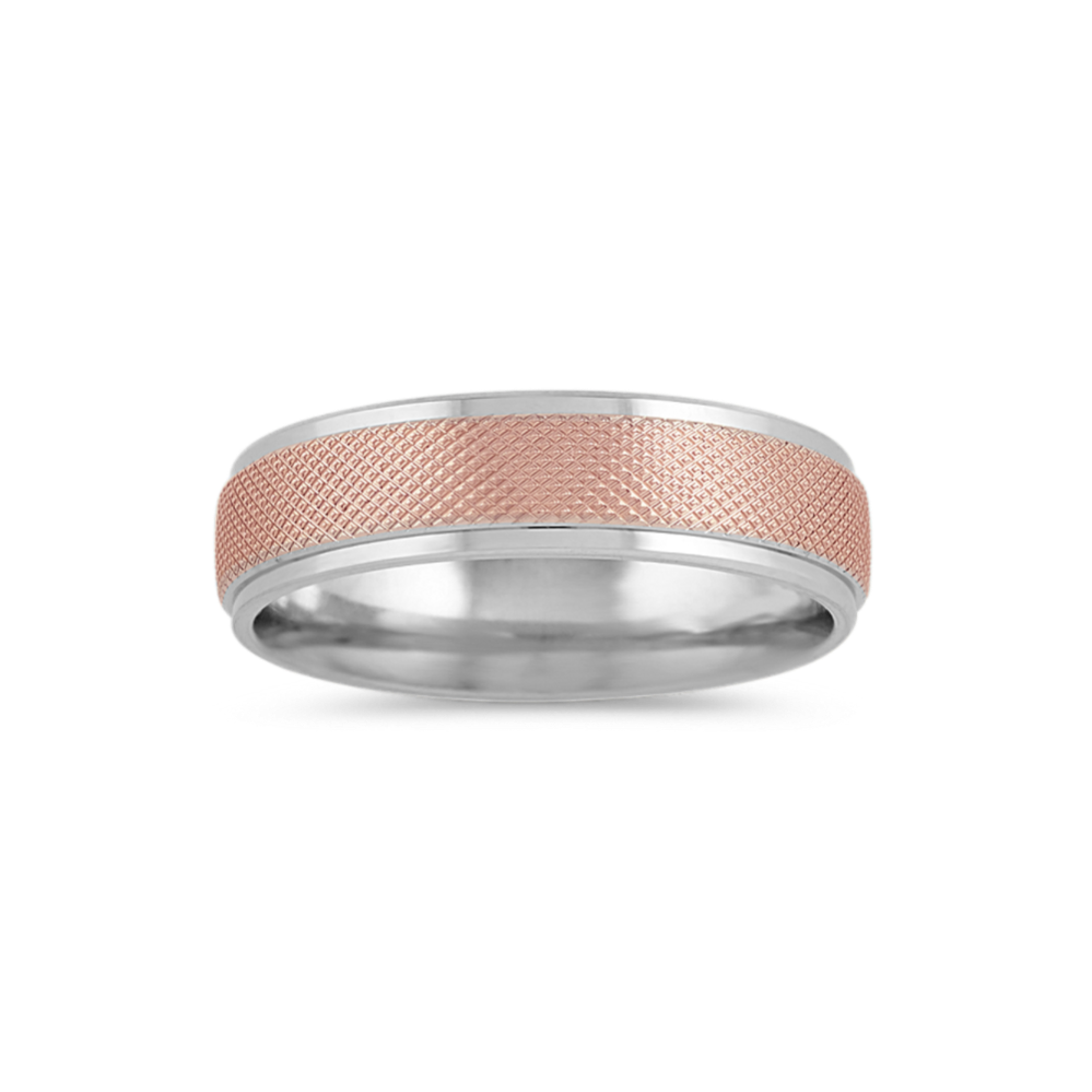 Textured Mens Band in 14k White and Rose Gold (6mm)