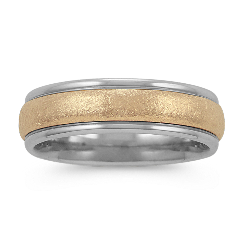 Textured Mens Ring in 14k White and Yellow Gold (6mm)