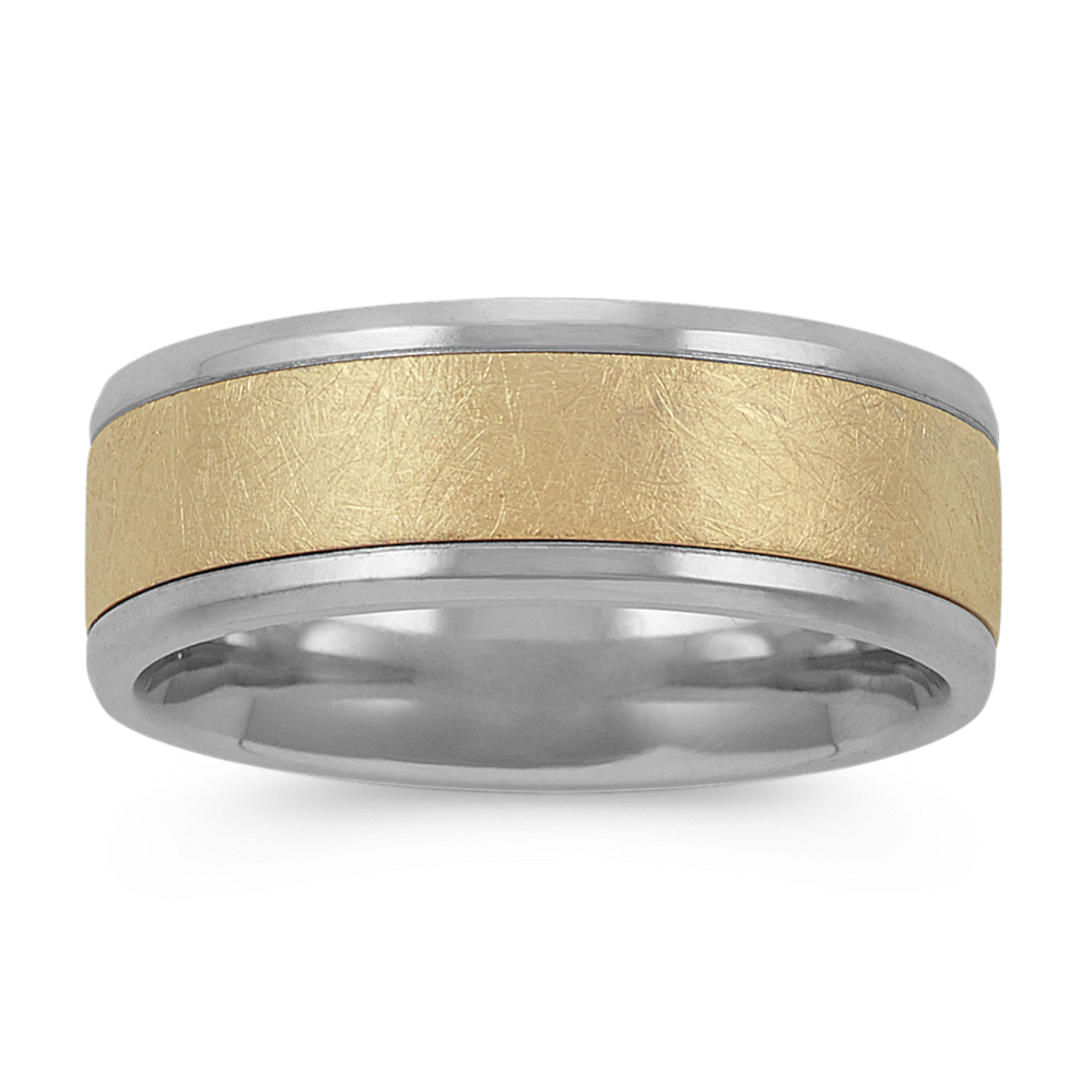 Textured Mens Ring in 14k White and Yellow Gold (8mm)
