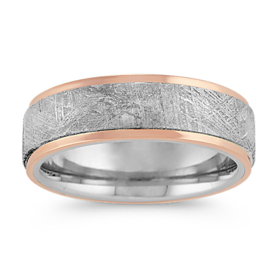Textured Meteorite, Cobalt and 14k Rose Gold Ring (7mm)