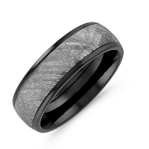 Textured Meteorite And Black Zirconium Ring 7mm Shane Co Tap To Zoom Thumbnail