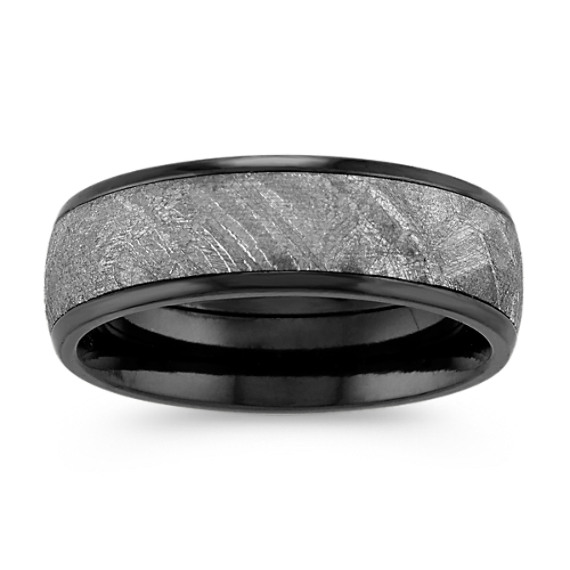 Textured Meteorite And Black Zirconium Ring 7mm Shane Co Textured Meteorite And Black Zirconium Ring 7mm